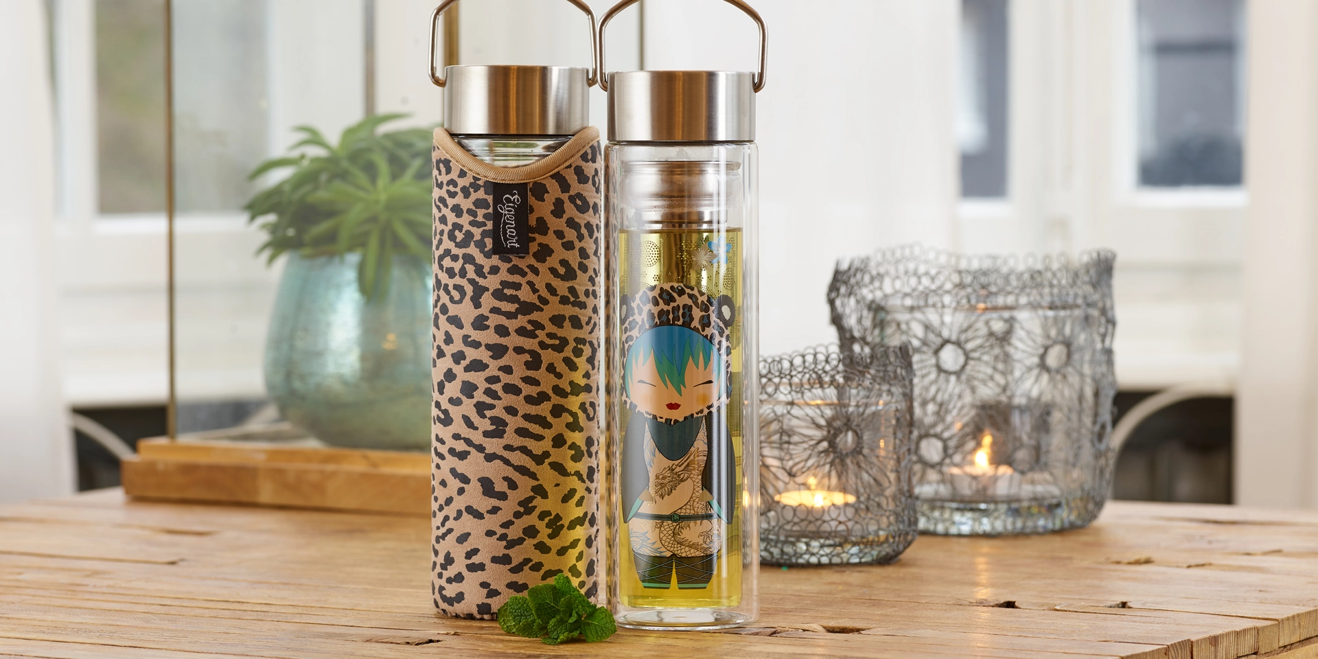 Printed Glass Water Bottle in Pressed Floral